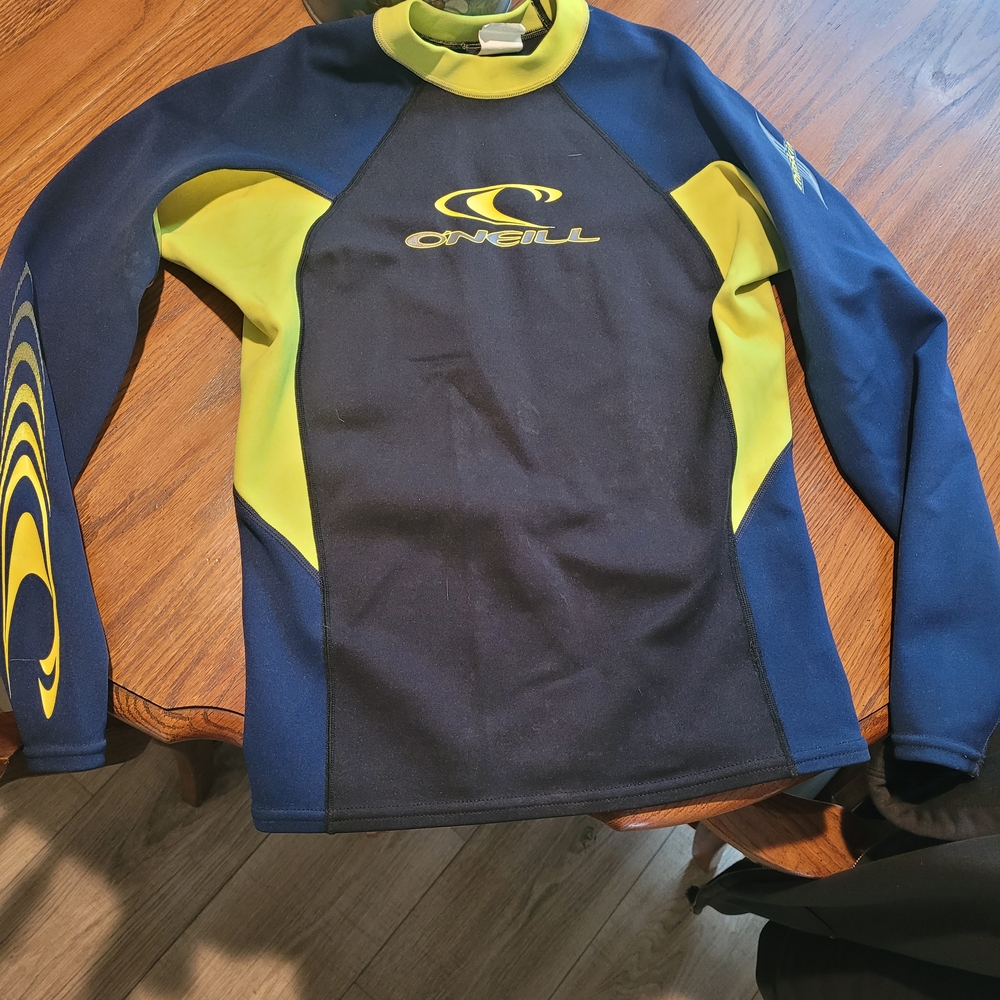 O'Neill Blue and Yellow Thinskin Wetsuit Top